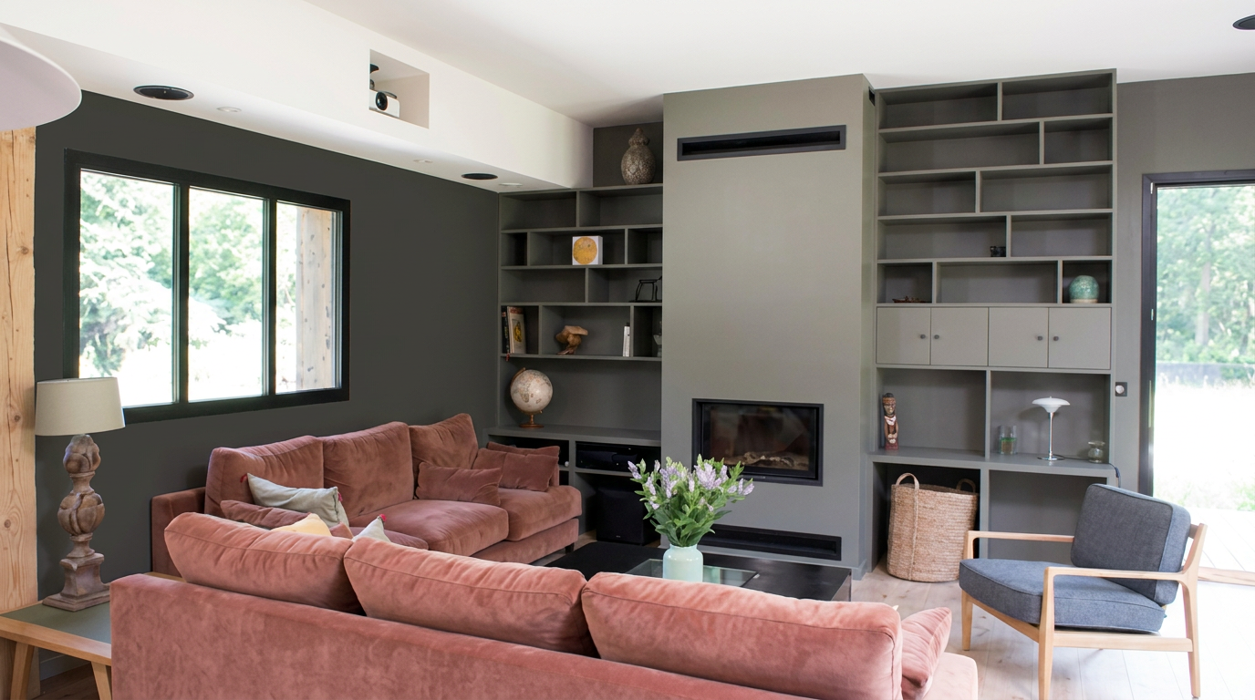 Salon Gris fonce ambiance moderne