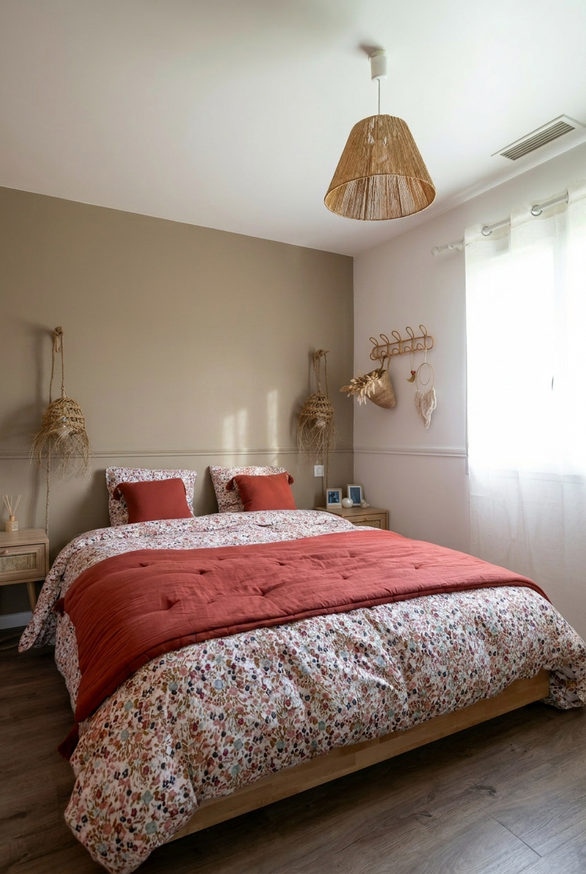 Couleur de peinture taupe, chambre bohème, chambre taupe et terracotta, TOLLENS