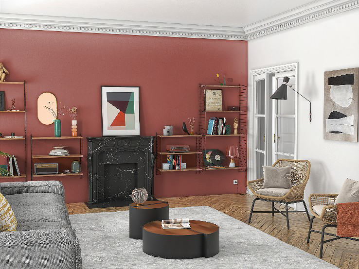 Salon séjour terracotta rosé Balmoral Red de Flamant by Tollens
