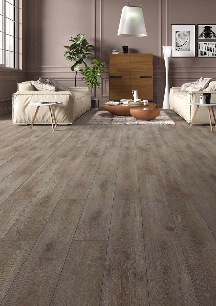 Sols stratifié Déco chêne pavot, gris, effet parquet, résistant à l'eau