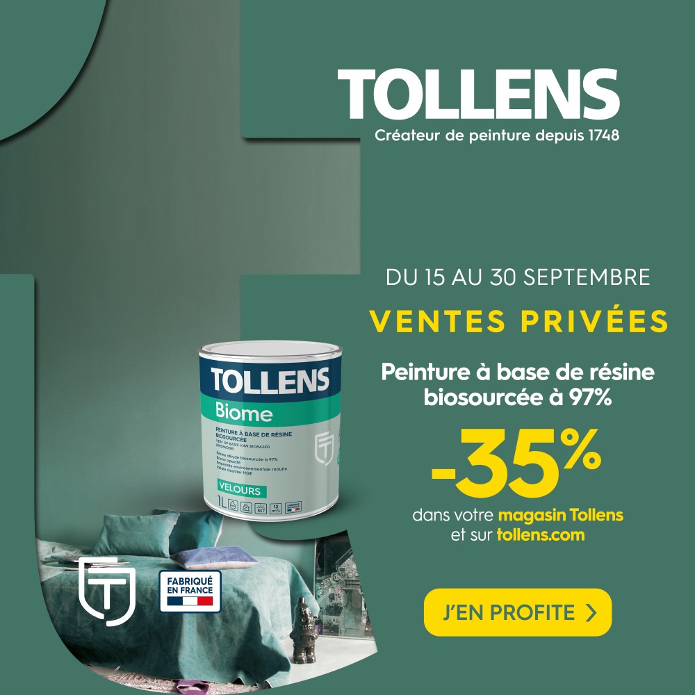 Promotion sur la peinture biosourcée en magasin Tollens et en ligne