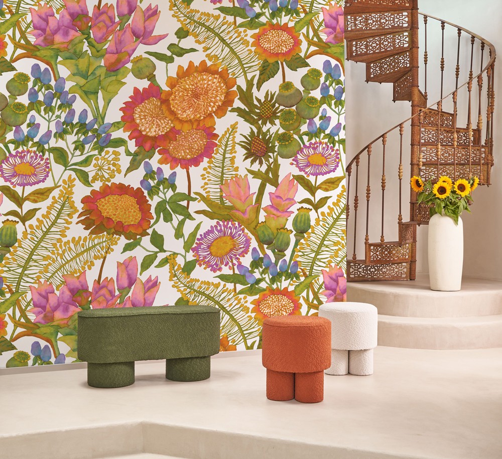 Papier peint panoramique fleurs XXL, papier peint tendance, papier peint coloré, papier peint multicolore, Casadeco et Tollens