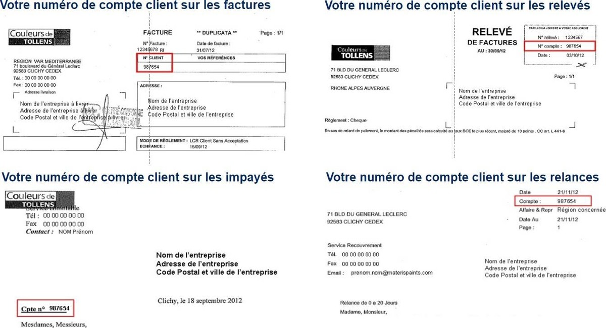 Aide pour trouver son numéro de document et numéro de compte tollens.com pour le paiement des factures en ligne