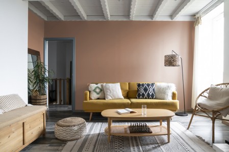 Peinture salon marron Tollens, couleur de l'année Pantone 2025 Mocha Mousse