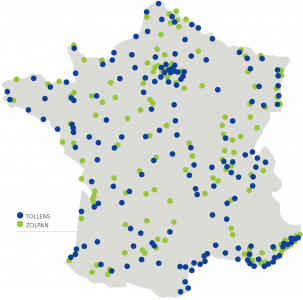 Carte des magasins de peinture Tollens et magasins de peinture Zolpan unis pour les clients particuliers et professionnels