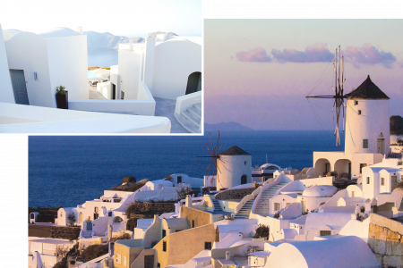 Moodboard palette de couleurs Santorin, site Tollens, photos : Vedantnileshah et Fancycrave de Pixabay