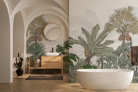 Papier peint panoramique salle de bain jungle, végétal