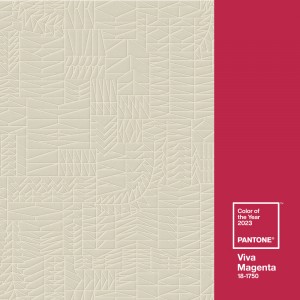 Association couleur de peinture Viva Magenta, Pantone 2023, et papier peint Arte. Conseil déco Tollens