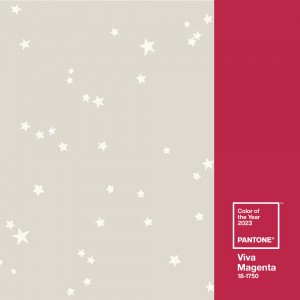 Association couleur de peinture Viva Magenta, Pantone 2023, et papier peint Lutèce. Conseil déco Tollens