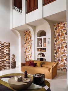 Papier peint terracotta ocre, papier peint cuisine salon, papier peint à motifs