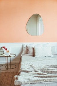 Couleur de l'année Pantone 2024 par Tollens : Peach Fuzz, un ton pêche doux, peinture orange clair pour chambre