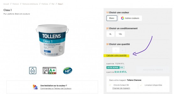 Calcul quantité de peinture en ligne sur le site TOLLENS PROFESSIONNELS, expert peinture