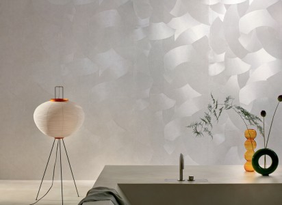 Papier peint intissé panoramique pour salle de bain, effet matière, papier peint 3D, papier peint effet chaux argenté, Elitis