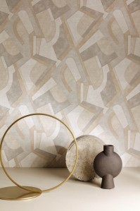 Papier peint géométrique avec des formes aux coloris de la marque Montecolino, collection Byblos
