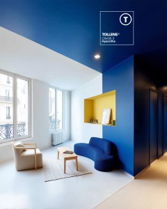 Salon tendance bleu et jaune TOLLENS, peinture salon bleu, peinture salon TOLLENS