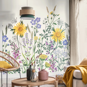 Papier peint intissé pour un salon avec des motifs de fleurs, de la marque CASELIO : collection Danaé, modèle Thalia - Tollens