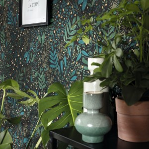 Papier peint jungle, papier peint tropical, papier peint végétal noir et bleu, Caselio et Tollens