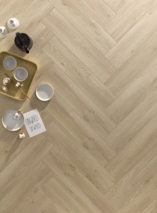 Sols stratifié Déco Molly, effet parquet, chevron couleur bois clair, résistant à l'eau