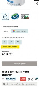 Calcul quantité de peinture en ligne sur le site TOLLENS PARTICULIERS