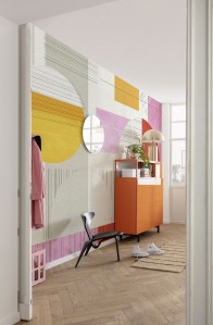 Papier peint panoramique aux motifs géométriques vintage, couleurs vives, chambre adulte, Komar et Tollens