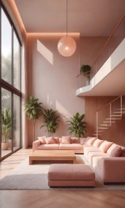 Salon rose clair Aquarelle peinture TOLLENS avec des plantes