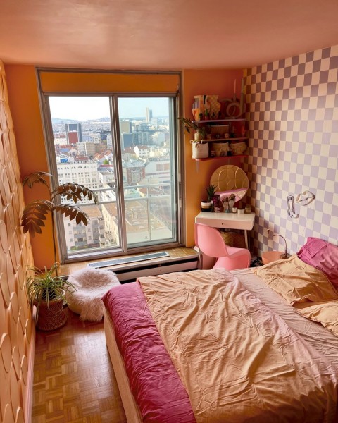 Chambre mauve orange en peinture Tollens