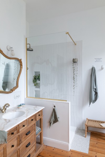 Peinture murale salle de bain, peinture plafond salle de bain, carrelage douche, peinture TOLLENS salle de bain