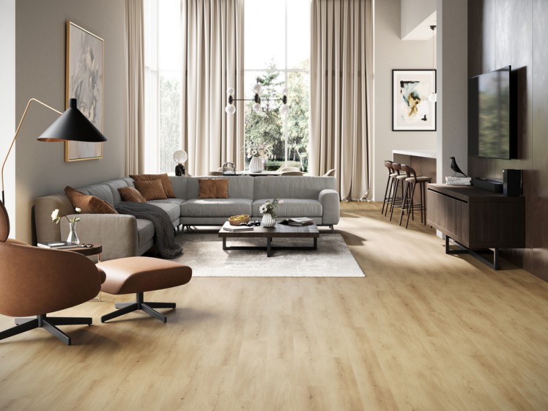 Revêtement sol LVT vinyle effet parquet bois naturel clair, collection Gallery chez Tollens Zolpan