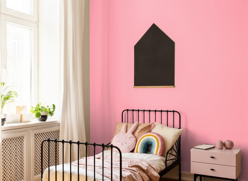 Peinture chambre enfant mur rose vif, couleur Rosace Tollens, simulation couleur peinture en ligne