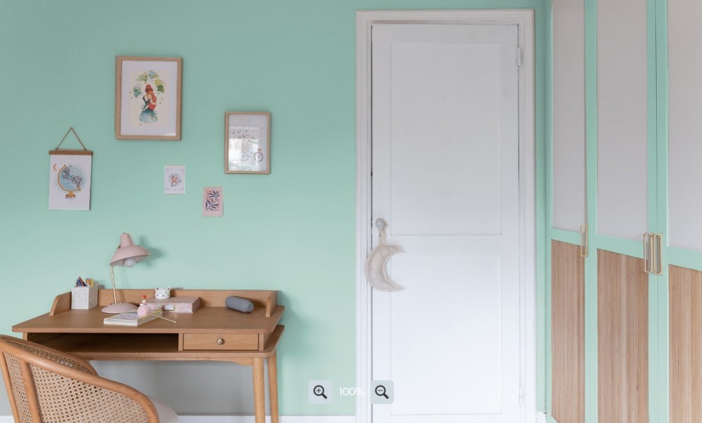 Chambre petite fille, chambre bleu vert, chambre turquoise, peinture turquoise, peinture bleu vert Tollens