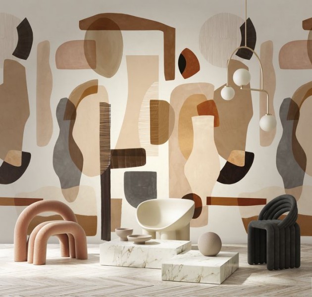 Papier peint panoramique formas abstraites, papier peint terracotta, Casamance chez Tollens