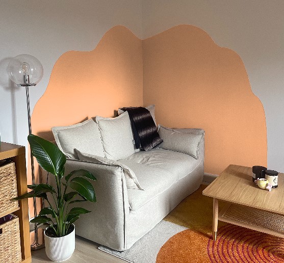 Forme géométrique peinture salon orange, couleur Chandelle Tollens, simulation couleur peinture
