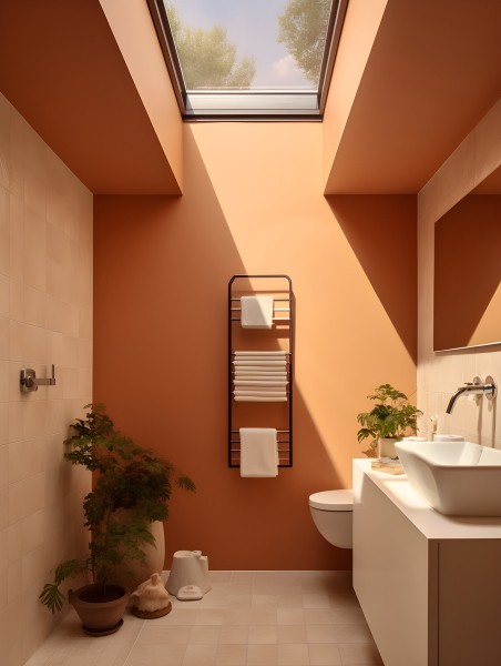 Salle de bain terracotta, peinture salle de bain terracotta, salle de bain orange