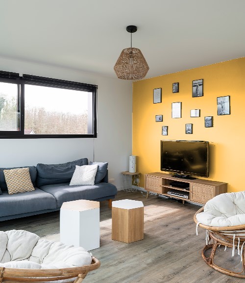 Salon mur jaune Soleil Tollens, simulation couleur peinture en ligne
