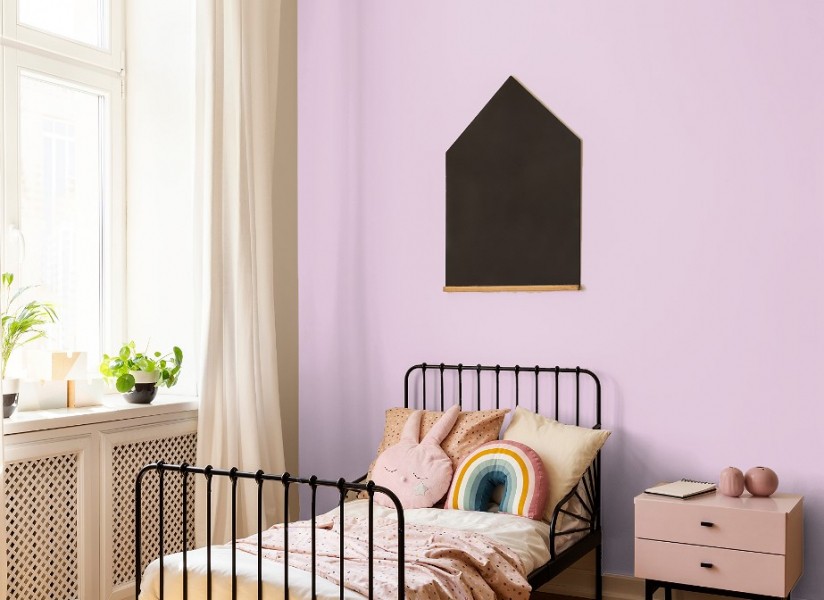 Peinture chambre enfant mur rose mauve, couleur Rose Primevère Tollens, simulation couleur peinture en ligne