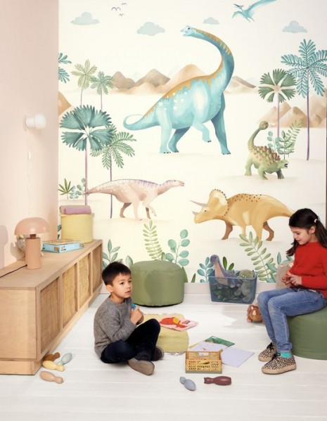 Papier peint panoramique dinosaures pour chambre d'enfant