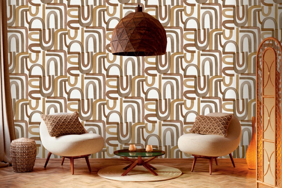 Papier peint géométrique terracotta Lutèce chez Tollens