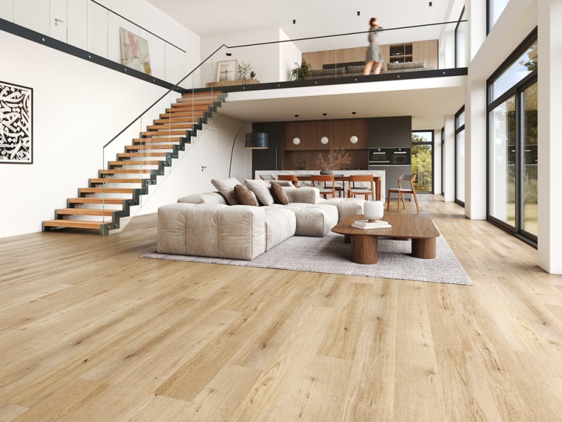 Revêtement sol LVT vinyle effet parquet bois naturel clair, collection Gallery chez Tollens Zolpan