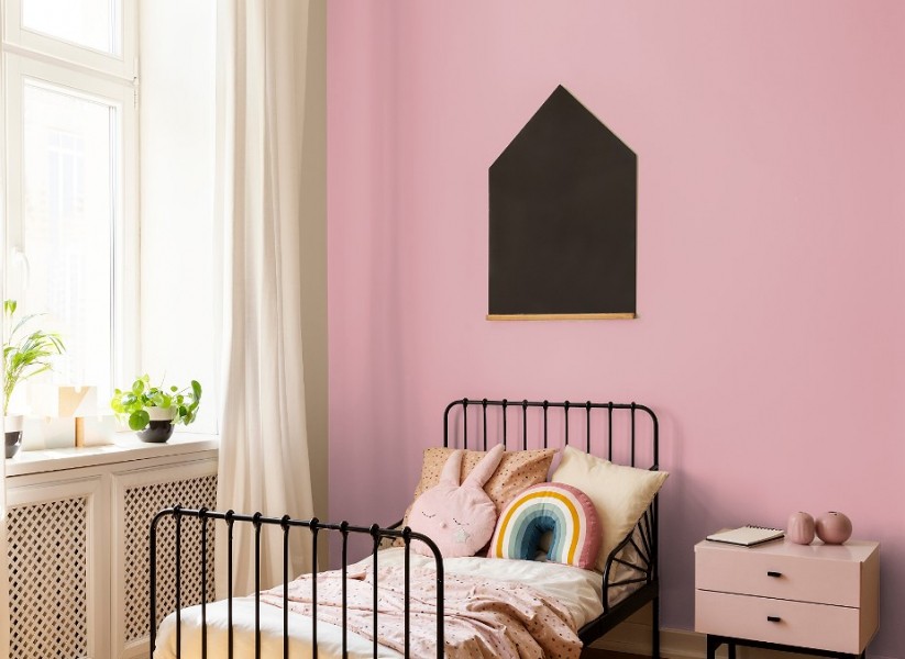 Peinture chambre enfant mur rose poudré, couleur Lac Hillier Tollens, simulation couleur peinture en ligne